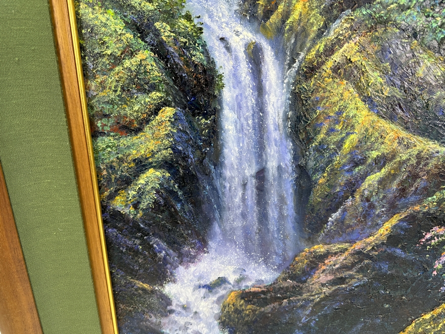 Stephen Sands (B. 1930, Hawaii) Original Plein Air Oil Painting On Canvas Titled 'Island Falls' Dated August, 2002 Hawaii 20 X 30 Framed 29 X 39 [Photo 4]
