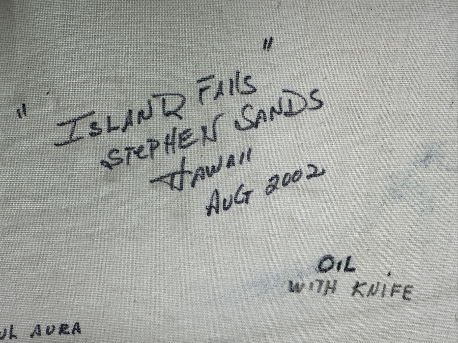 Stephen Sands (B. 1930, Hawaii) Original Plein Air Oil Painting On Canvas Titled 'Island Falls' Dated August, 2002 Hawaii 20 X 30 Framed 29 X 39 [Photo 11]