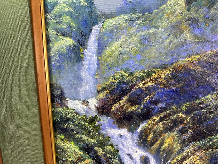 Stephen Sands (B. 1930, Hawaii) Original Plein Air Oil Painting On Canvas Titled 'Island Falls' Dated August, 2002 Hawaii 20 X 30 Framed 29 X 39 [Photo 3]