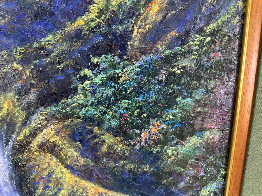 Stephen Sands (B. 1930, Hawaii) Original Plein Air Oil Painting On Canvas Titled 'Island Falls' Dated August, 2002 Hawaii 20 X 30 Framed 29 X 39 [Photo 8]