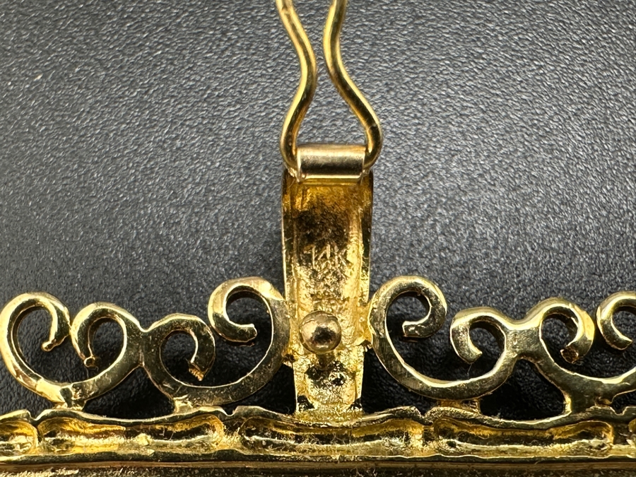 Stunning Chinese Antique Carved Mother Of Pearl Gaming Counter Framed In A 14K Gold Bamboo Motif Pendant 2 X 1.25 7.3g [Photo 10]