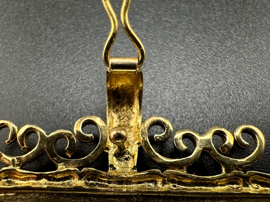 Stunning Chinese Antique Carved Mother Of Pearl Gaming Counter Framed In A 14K Gold Bamboo Motif Pendant 2 X 1.25 7.3g [Photo 9]