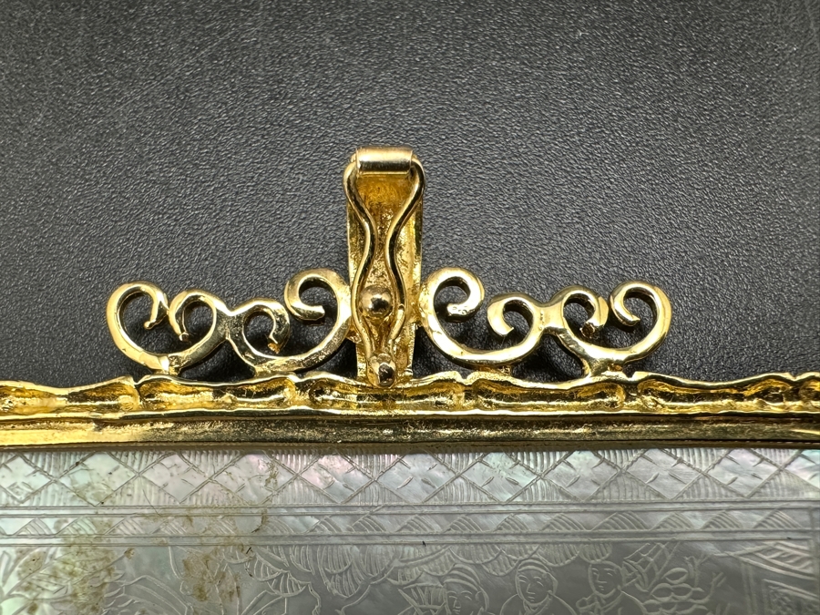 Stunning Chinese Antique Carved Mother Of Pearl Gaming Counter Framed In A 14K Gold Bamboo Motif Pendant 2 X 1.25 7.3g [Photo 8]