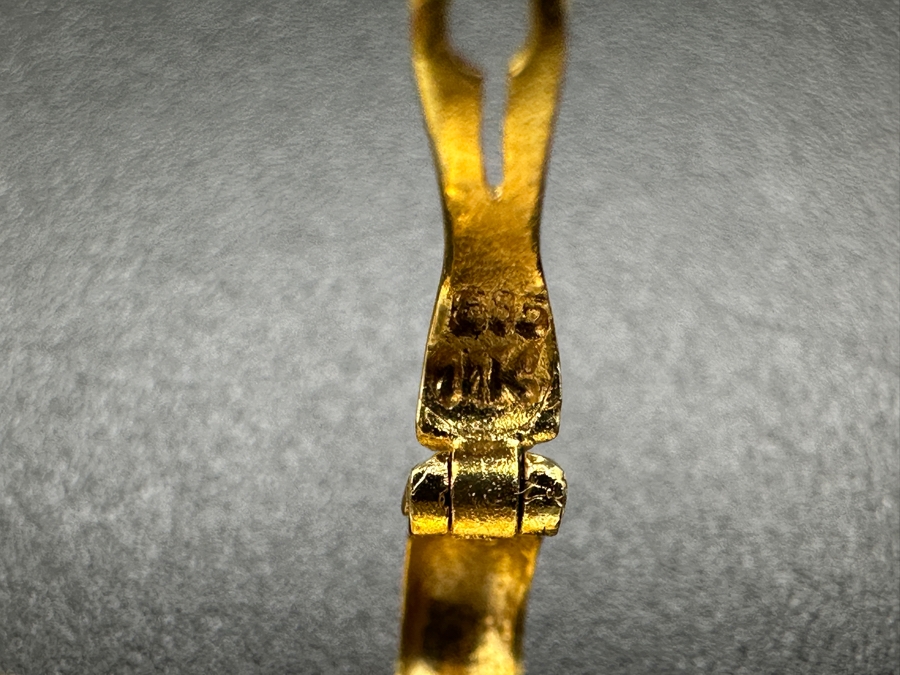 Stunning Chinese Antique Carved Mother Of Pearl Gaming Counter Framed In A 14K Gold Pendant 2-3/8 X 1 11g [Photo 15]