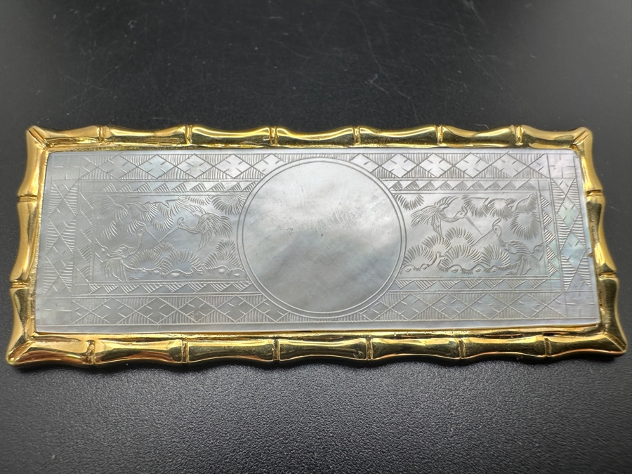 Stunning Chinese Antique Carved Mother Of Pearl Gaming Counter Framed In A 14K Gold Pendant 2-3/8 X 1 11g [Photo 2]