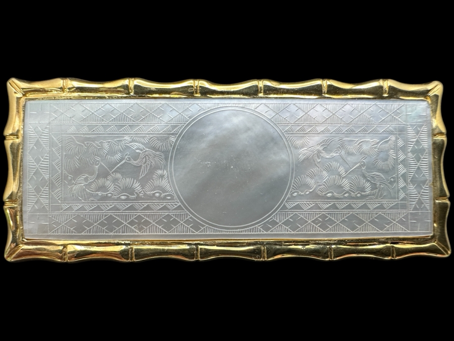 Stunning Chinese Antique Carved Mother Of Pearl Gaming Counter Framed In A 14K Gold Pendant 2-3/8 X 1 11g