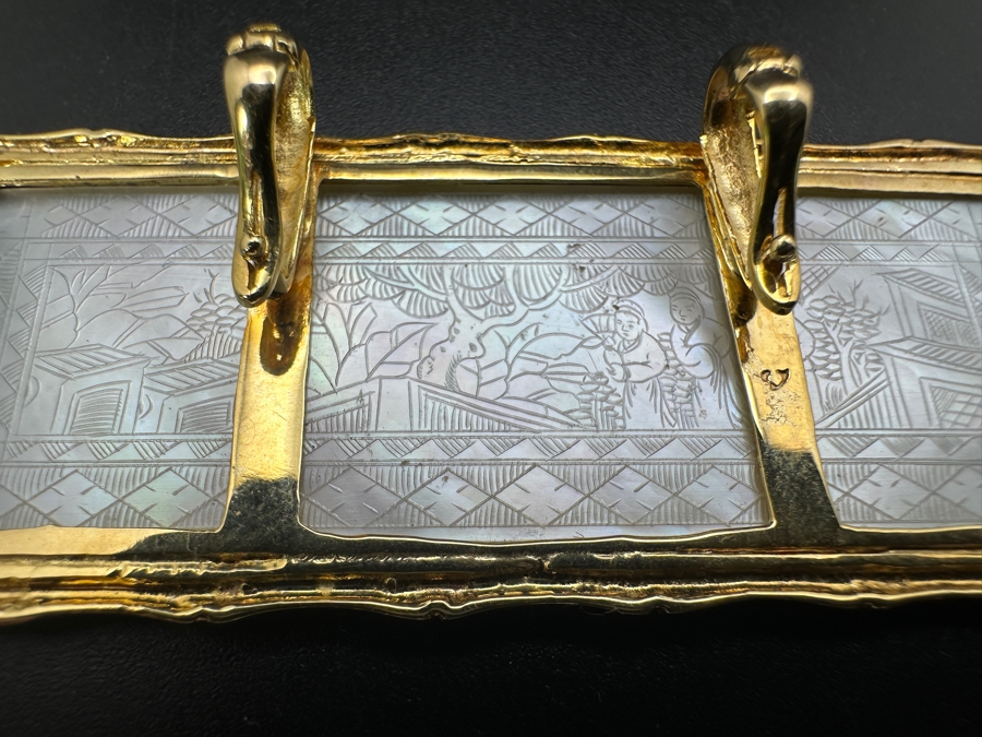 Stunning Chinese Antique Carved Mother Of Pearl Gaming Counter Framed In A 14K Gold Pendant 2-3/8 X 1 11g [Photo 9]