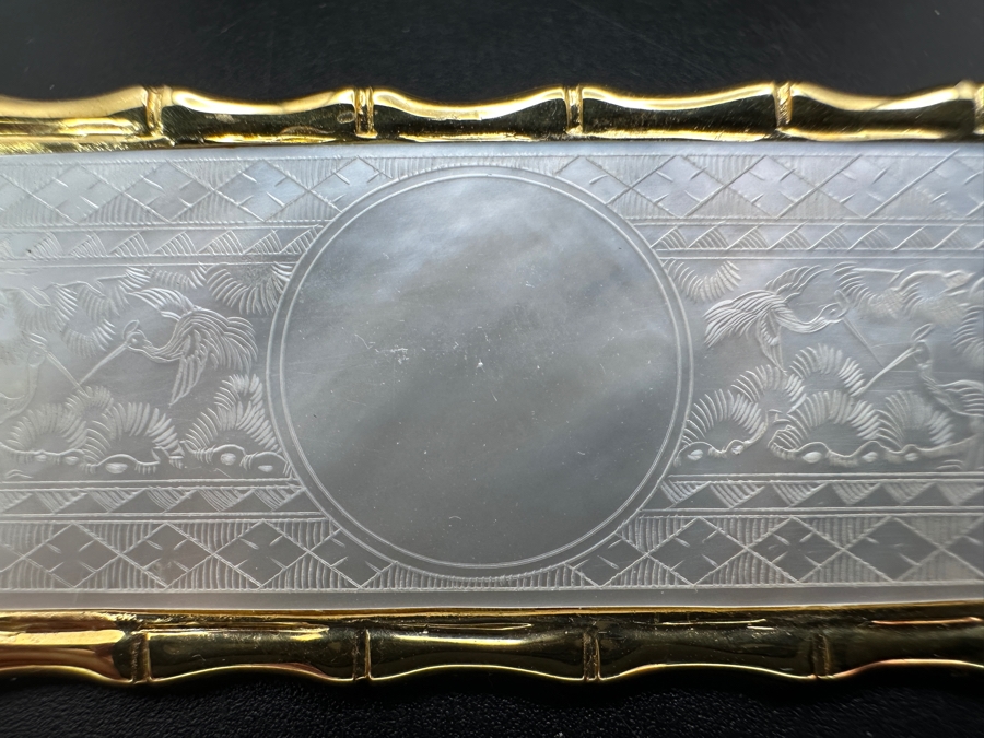 Stunning Chinese Antique Carved Mother Of Pearl Gaming Counter Framed In A 14K Gold Pendant 2-3/8 X 1 11g [Photo 5]