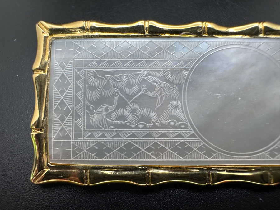 Stunning Chinese Antique Carved Mother Of Pearl Gaming Counter Framed In A 14K Gold Pendant 2-3/8 X 1 11g [Photo 4]