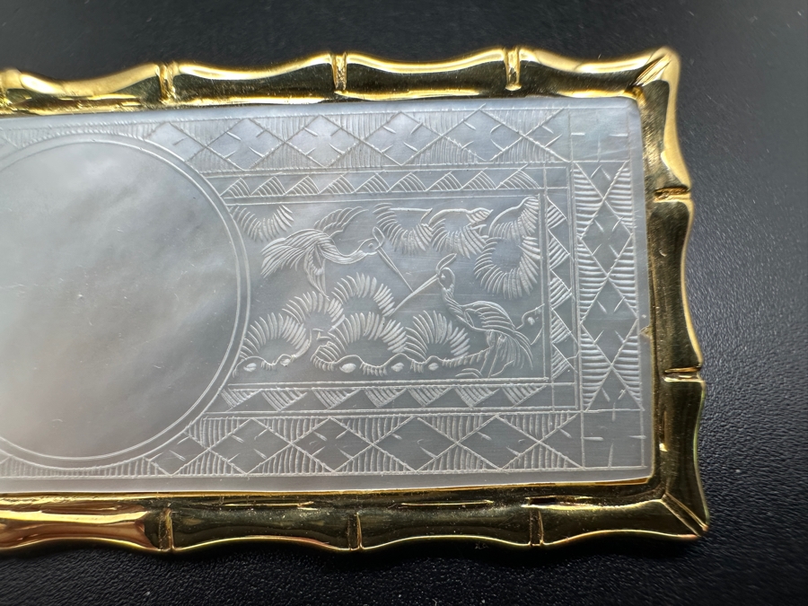 Stunning Chinese Antique Carved Mother Of Pearl Gaming Counter Framed In A 14K Gold Pendant 2-3/8 X 1 11g [Photo 6]