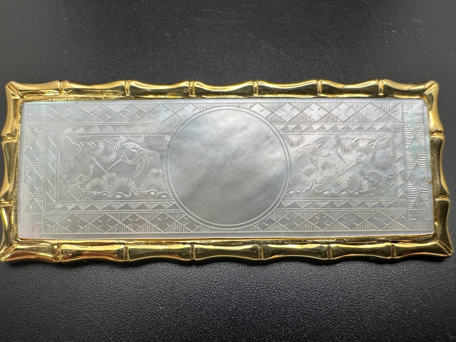 Stunning Chinese Antique Carved Mother Of Pearl Gaming Counter Framed In A 14K Gold Pendant 2-3/8 X 1 11g [Photo 3]
