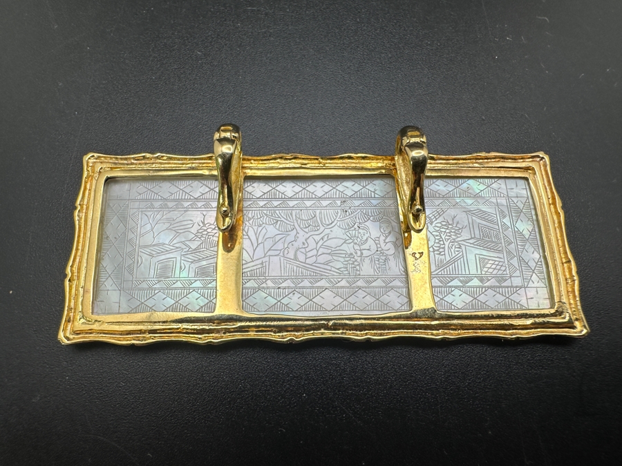 Stunning Chinese Antique Carved Mother Of Pearl Gaming Counter Framed In A 14K Gold Pendant 2-3/8 X 1 11g [Photo 7]