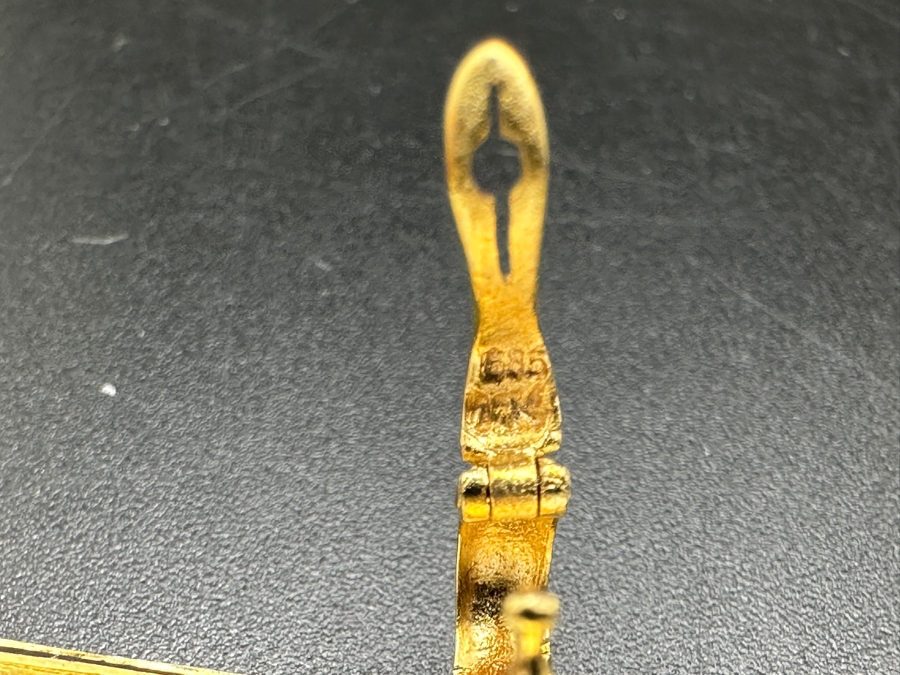 Stunning Chinese Antique Carved Mother Of Pearl Gaming Counter Framed In A 14K Gold Pendant 2-3/8 X 1 11g [Photo 14]