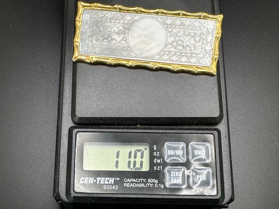 Stunning Chinese Antique Carved Mother Of Pearl Gaming Counter Framed In A 14K Gold Pendant 2-3/8 X 1 11g [Photo 16]