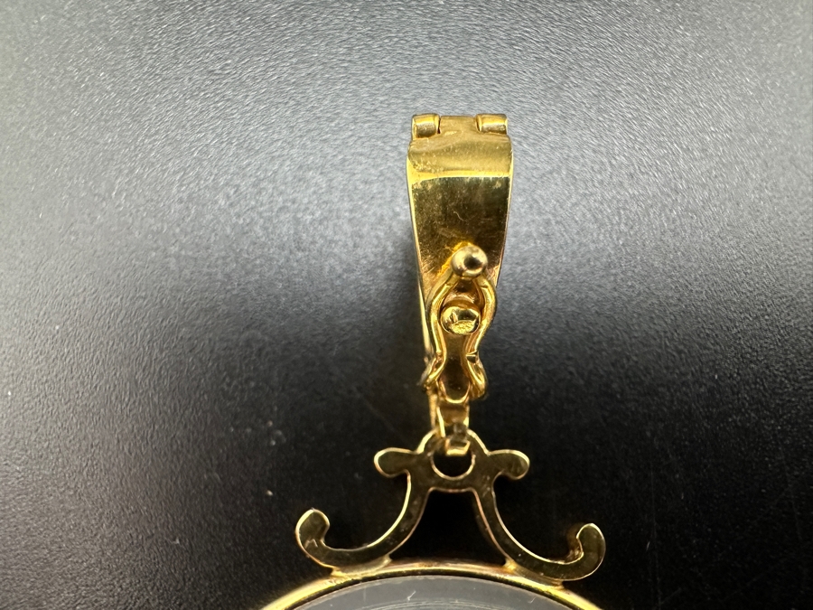 Chinese Antique Carved Mother Of Pearl Gaming Counter Circa Emperor Ch'ien Lung (1736-1796) Framed In 14K Gold Pendant With Certificate Of Authenticity 5.7g [Photo 7]