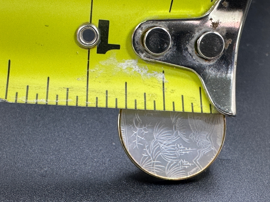 Chinese Antique Carved Mother Of Pearl Gaming Counters Framed In 14K Gold Earrings 3.8g [Photo 9]