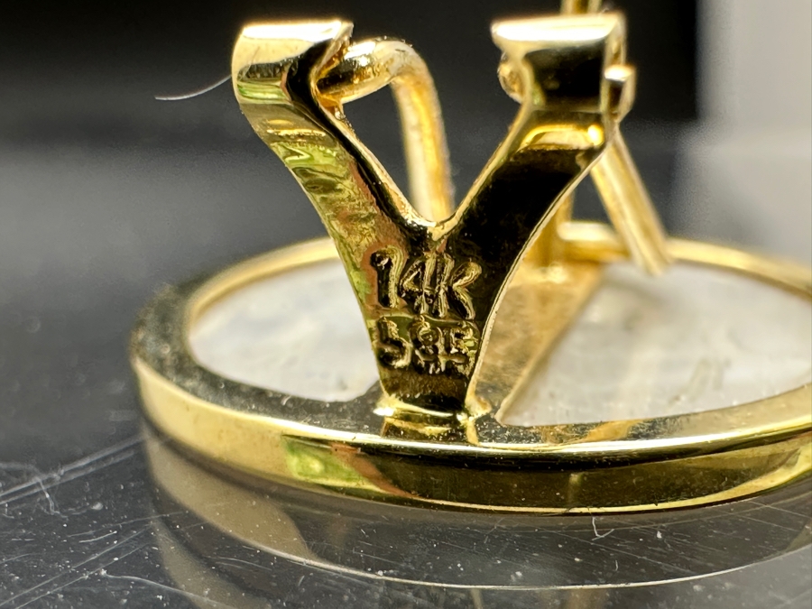 Chinese Antique Carved Mother Of Pearl Gaming Counters Framed In 14K Gold Earrings 3.8g [Photo 8]