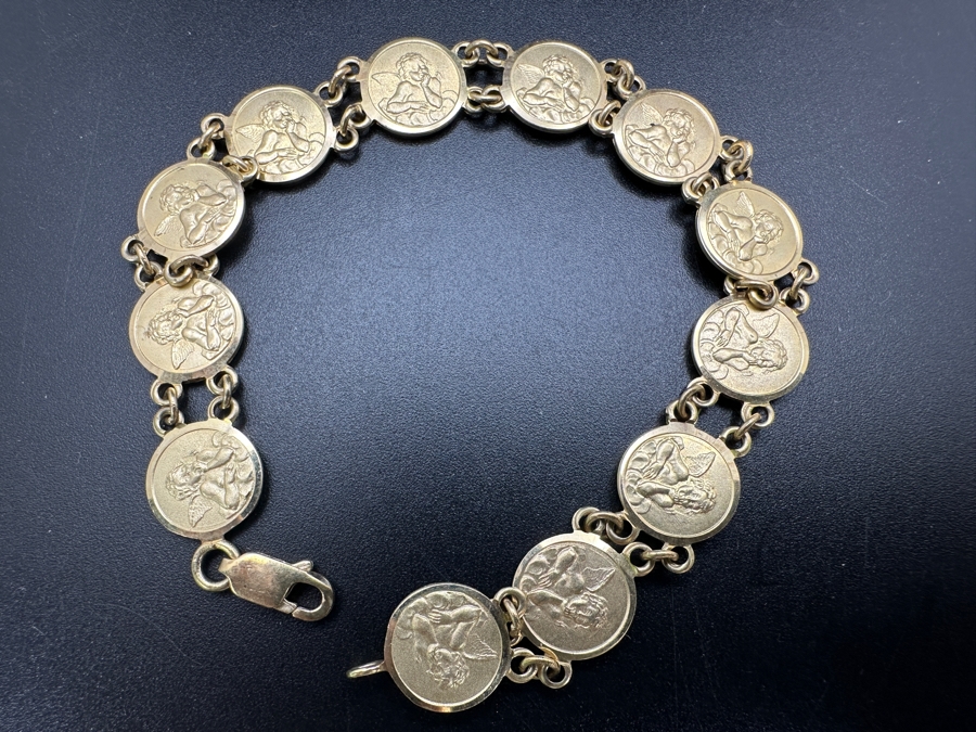 14k Gold 7' Cherub Bracelet 12.7g [Photo 3]