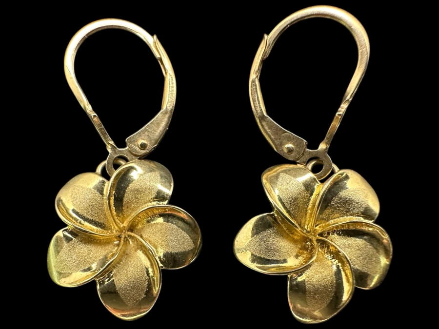 14k Gold Hawaiian Plumeria Flower Earrings 3g