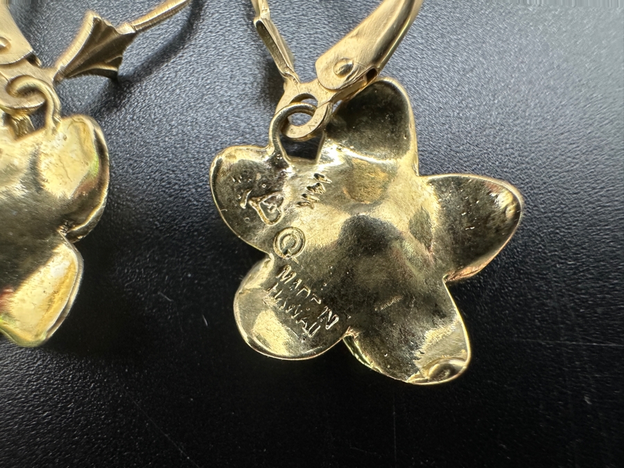 14k Gold Hawaiian Plumeria Flower Earrings 3g [Photo 3]