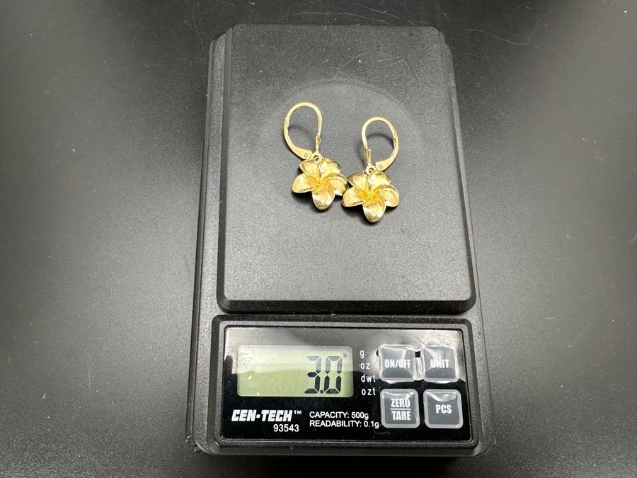 14k Gold Hawaiian Plumeria Flower Earrings 3g [Photo 6]