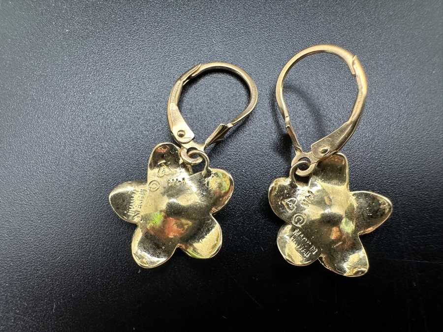 14k Gold Hawaiian Plumeria Flower Earrings 3g [Photo 2]