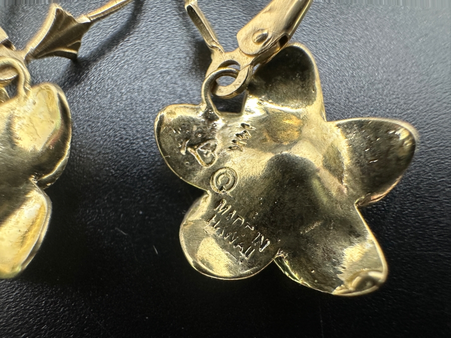 14k Gold Hawaiian Plumeria Flower Earrings 3g [Photo 4]
