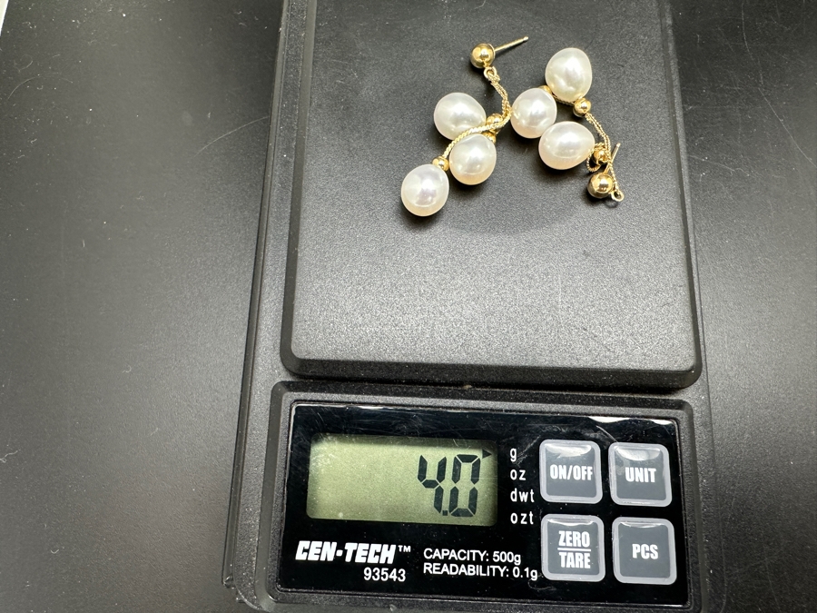 14k Gold / Pearl Dangle Earrings 4g Retails $500 [Photo 5]
