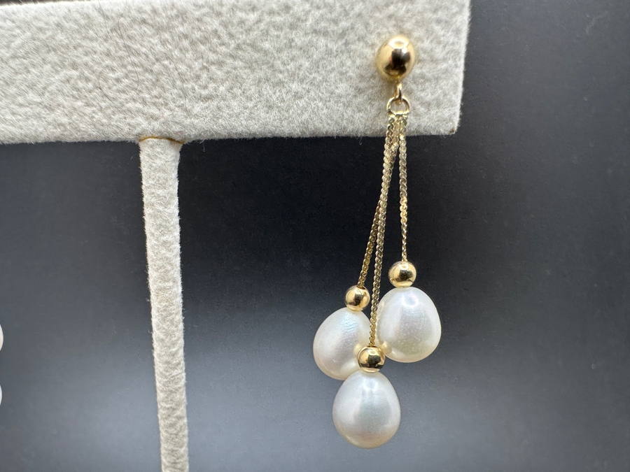 14k Gold / Pearl Dangle Earrings 4g Retails $500 [Photo 4]