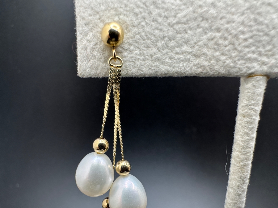 14k Gold / Pearl Dangle Earrings 4g Retails $500 [Photo 3]