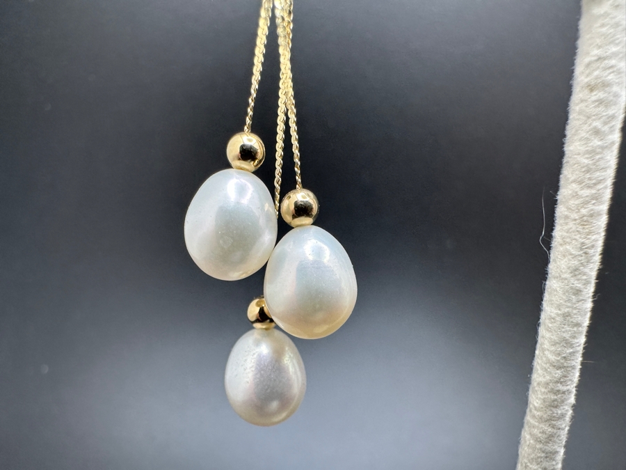 14k Gold / Pearl Dangle Earrings 4g Retails $500 [Photo 2]