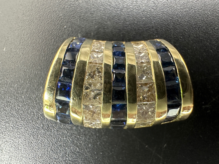 14k Gold Omega Slide Pendant With 14 Princess Cut Diamonds (.75cttw) & 21 Blue Sapphires (est. 1.15cttw) 6g Retails $4,800 [Photo 7]