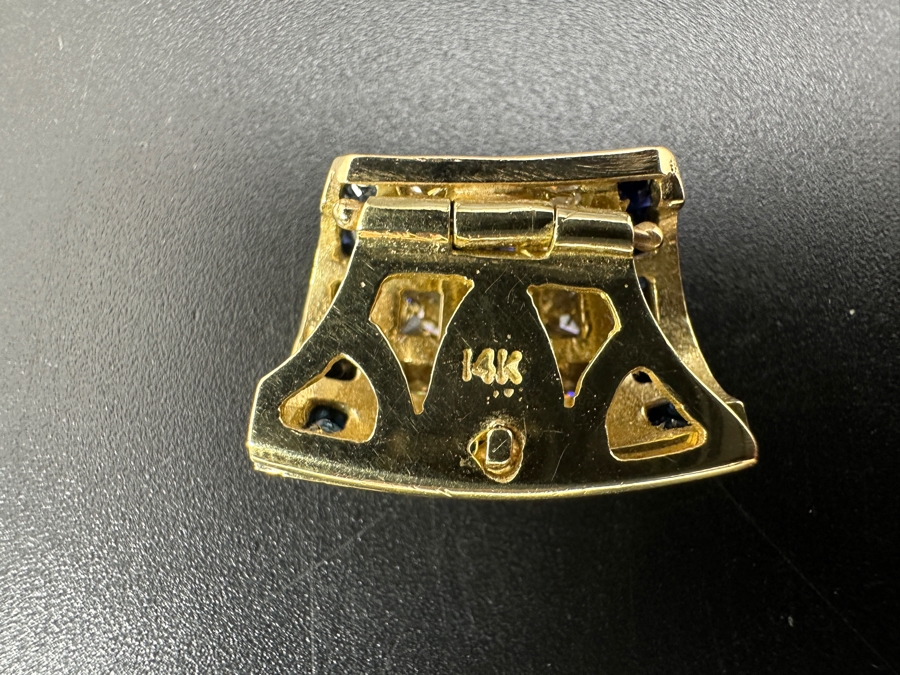 14k Gold Omega Slide Pendant With 14 Princess Cut Diamonds (.75cttw) & 21 Blue Sapphires (est. 1.15cttw) 6g Retails $4,800 [Photo 8]