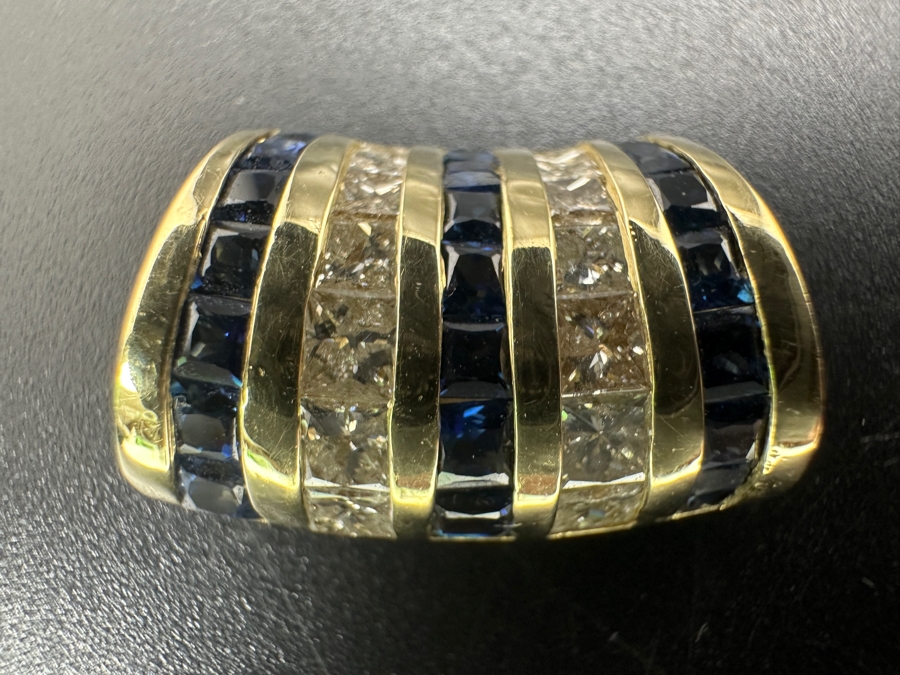 14k Gold Omega Slide Pendant With 14 Princess Cut Diamonds (.75cttw) & 21 Blue Sapphires (est. 1.15cttw) 6g Retails $4,800 [Photo 5]