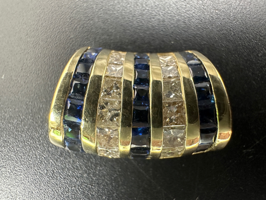 14k Gold Omega Slide Pendant With 14 Princess Cut Diamonds (.75cttw) & 21 Blue Sapphires (est. 1.15cttw) 6g Retails $4,800 [Photo 4]