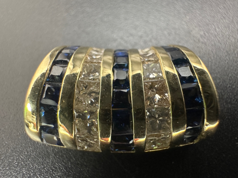 14k Gold Omega Slide Pendant With 14 Princess Cut Diamonds (.75cttw) & 21 Blue Sapphires (est. 1.15cttw) 6g Retails $4,800 [Photo 3]
