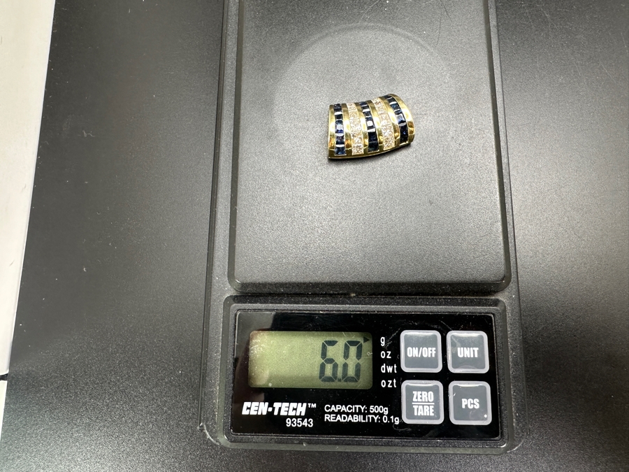 14k Gold Omega Slide Pendant With 14 Princess Cut Diamonds (.75cttw) & 21 Blue Sapphires (est. 1.15cttw) 6g Retails $4,800 [Photo 10]