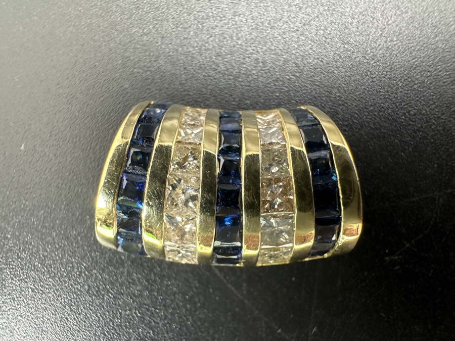 14k Gold Omega Slide Pendant With 14 Princess Cut Diamonds (.75cttw) & 21 Blue Sapphires (est. 1.15cttw) 6g Retails $4,800 [Photo 2]