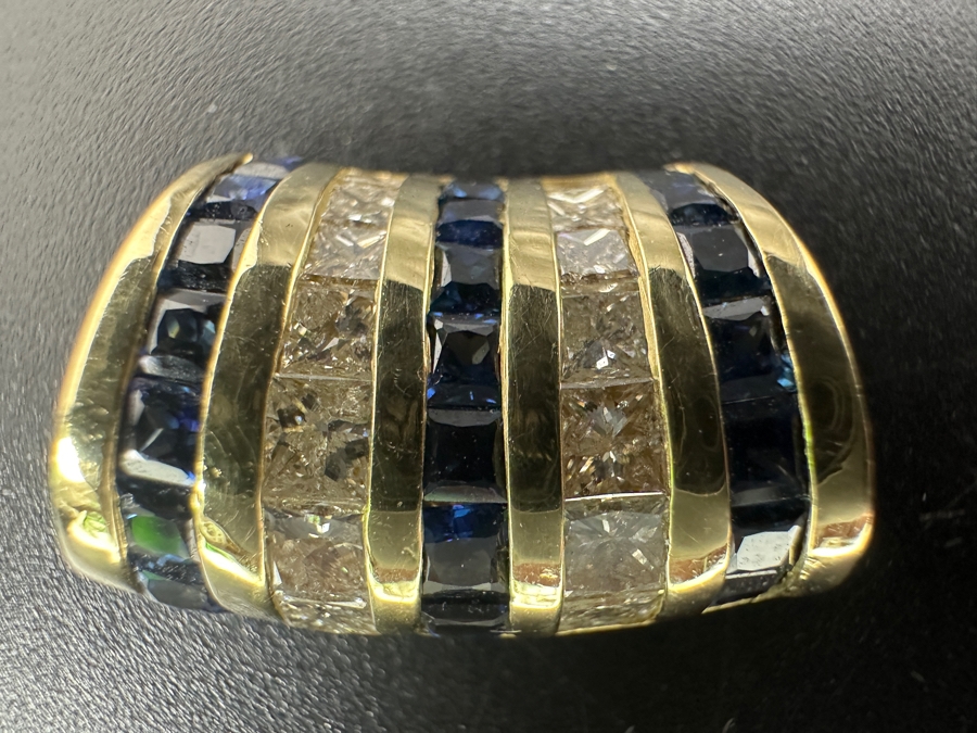 14k Gold Omega Slide Pendant With 14 Princess Cut Diamonds (.75cttw) & 21 Blue Sapphires (est. 1.15cttw) 6g Retails $4,800 [Photo 6]