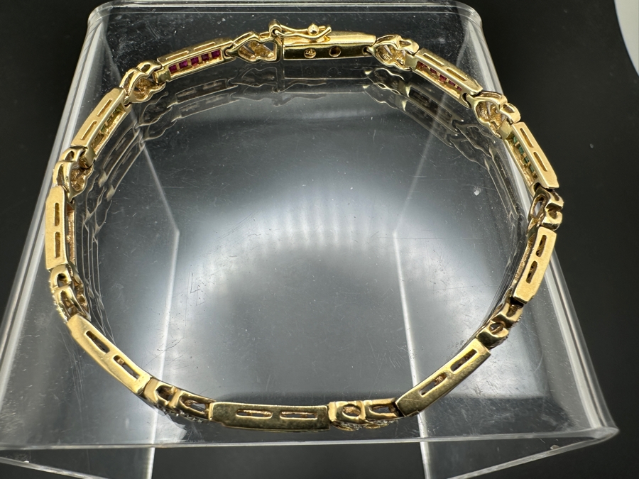 14k Gold 7.5' Bracelet Set With 15 Blue Sapphires, 15 Emeralds, 20 Rubies & 10 .01ct Round Diamonds 10.8g Retails $3,600 [Photo 12]