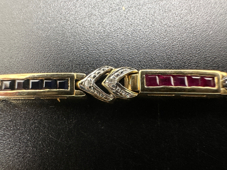14k Gold 7.5' Bracelet Set With 15 Blue Sapphires, 15 Emeralds, 20 Rubies & 10 .01ct Round Diamonds 10.8g Retails $3,600 [Photo 7]