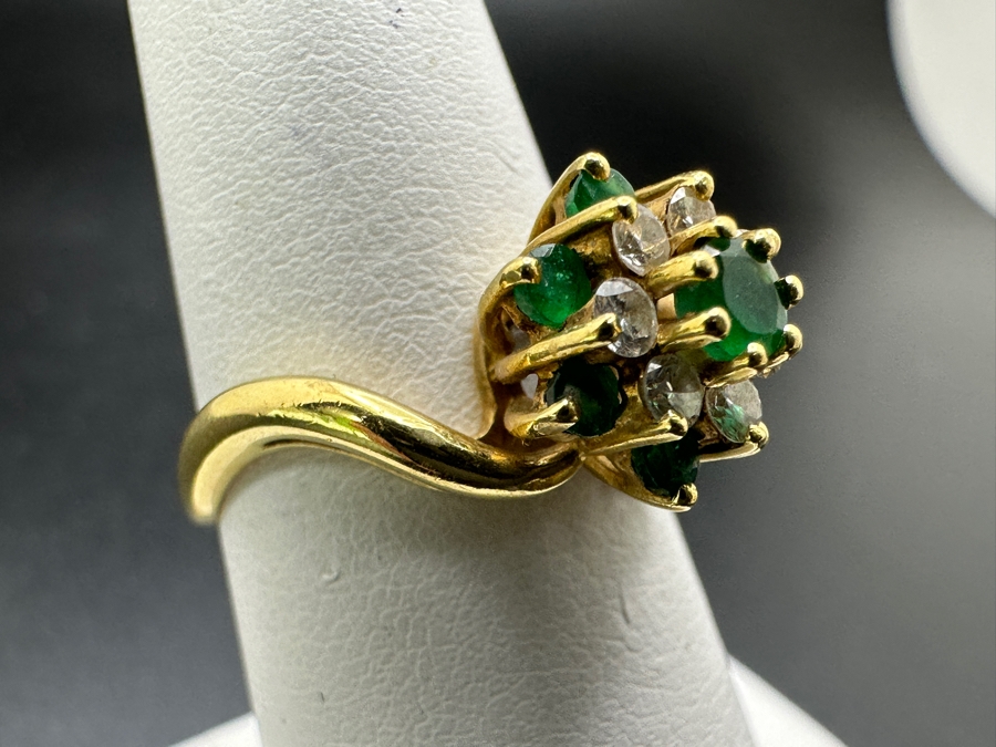 14k Gold Ring Set With 7 Round Emeralds And 7 Round Diamonds (est. .25cttw) 4.8g Retails $2,400 [Photo 3]