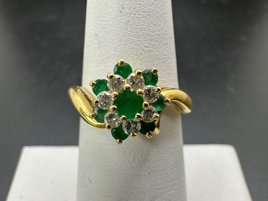 14k Gold Ring Set With 7 Round Emeralds And 7 Round Diamonds (est. .25cttw) 4.8g Retails $2,400 [Photo 2]