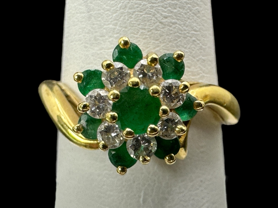 14k Gold Ring Set With 7 Round Emeralds And 7 Round Diamonds (est. .25cttw) 4.8g Retails $2,400 [Photo 1]