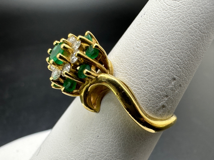 14k Gold Ring Set With 7 Round Emeralds And 7 Round Diamonds (est. .25cttw) 4.8g Retails $2,400 [Photo 6]