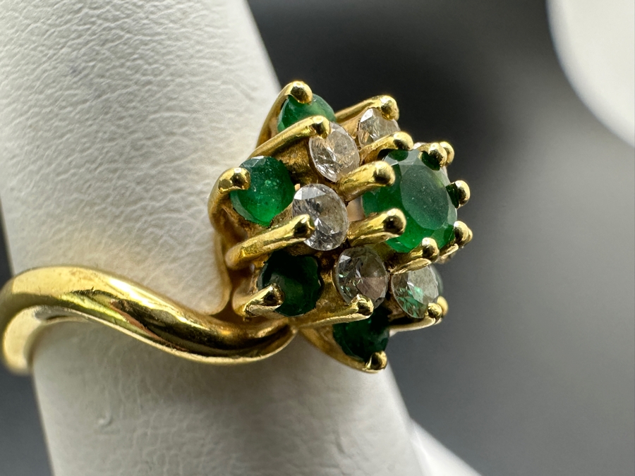 14k Gold Ring Set With 7 Round Emeralds And 7 Round Diamonds (est. .25cttw) 4.8g Retails $2,400 [Photo 4]