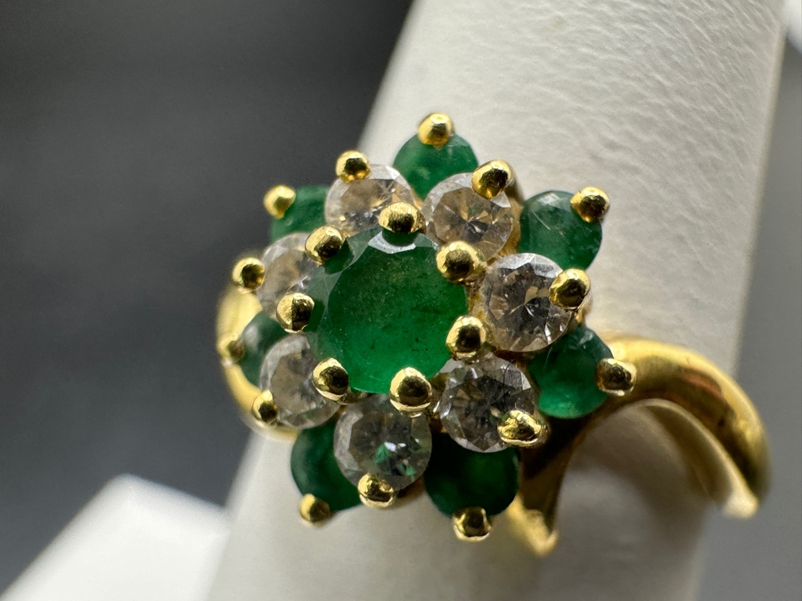 14k Gold Ring Set With 7 Round Emeralds And 7 Round Diamonds (est. .25cttw) 4.8g Retails $2,400 [Photo 7]