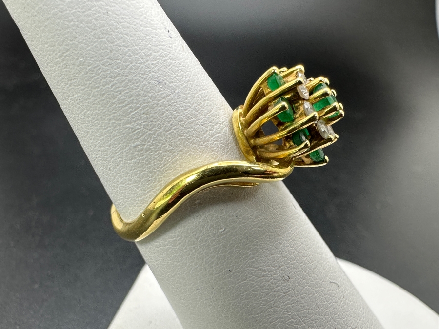 14k Gold Ring Set With 7 Round Emeralds And 7 Round Diamonds (est. .25cttw) 4.8g Retails $2,400 [Photo 5]