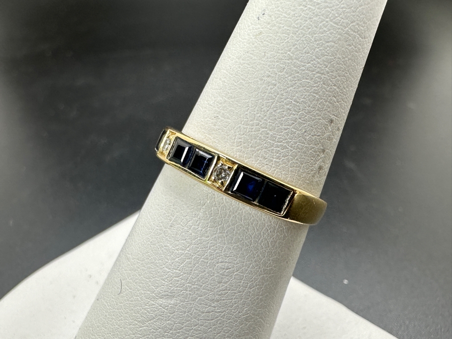 14k Gold Ring Set With 6 Blue Sapphires And 2 .02 Round Diamonds Size 7 2.3g Retails $1,000 [Photo 5]