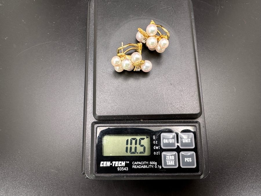 18k Gold Earrings With 12 Pearls And 2 Round Brilliant Diamonds (est. .06cttw) 10.5g Retails $2,800 [Photo 10]